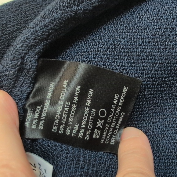 St John's Knit Long Blazer Cardigan Navy Blue One Button Wool Blend - Picture 8 of 8